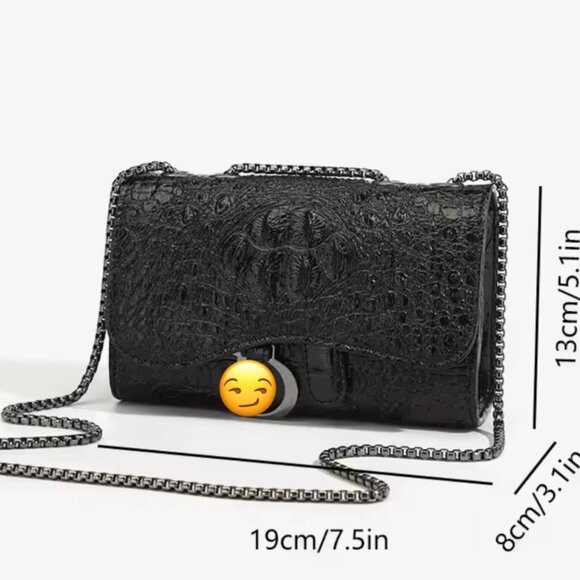 Black Faux Crocodile Crossbody Bag | Embossed Croc Texture Chain Strap Purse - Picture 5 of 5